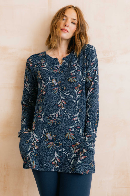 Lily & Me Maple Tunic Herbarium in navy - [shop_name Strathaven] [womens clothing]