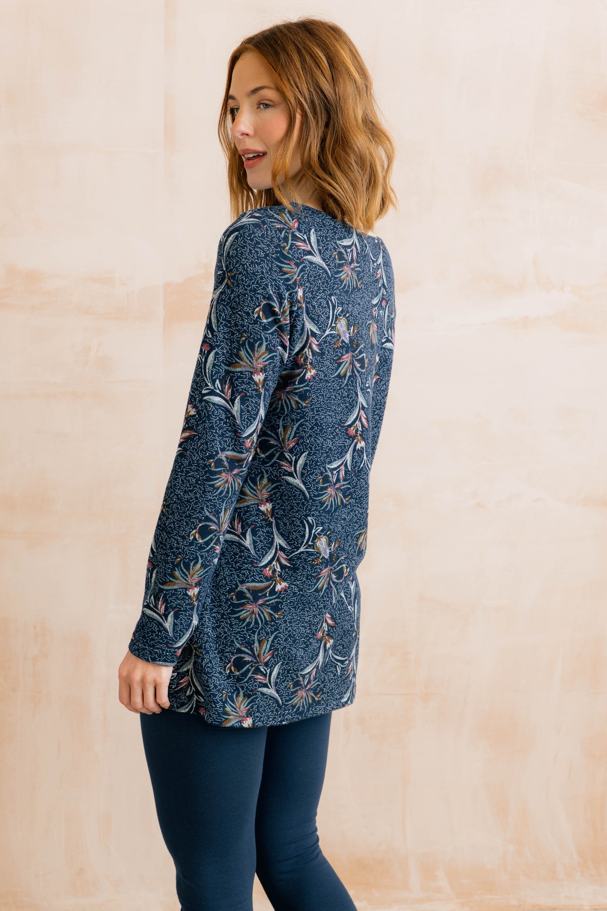 Lily & Me Maple Tunic Herbarium in navy - [shop_name Strathaven] [womens clothing]