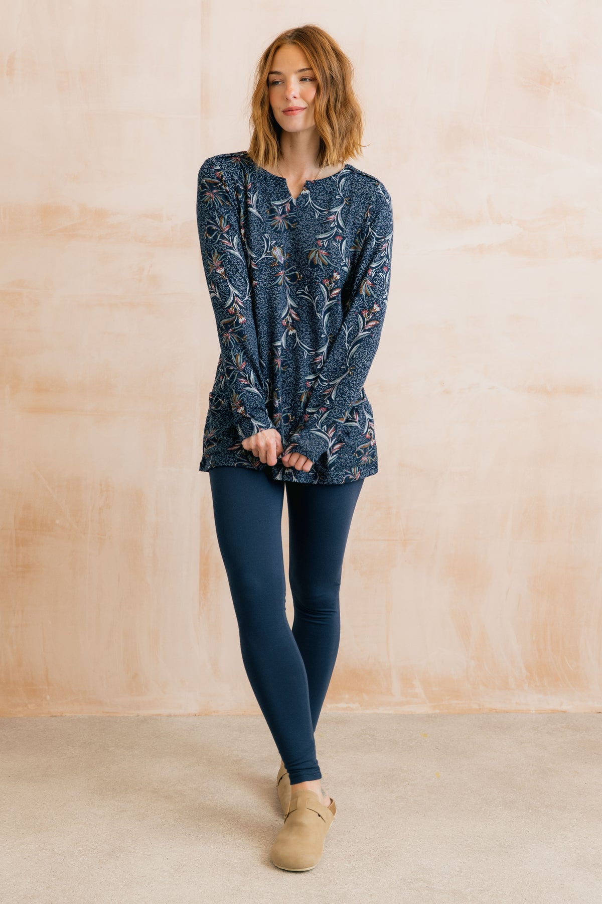 Lily & Me Maple Tunic Herbarium in navy - [shop_name Strathaven] [womens clothing]