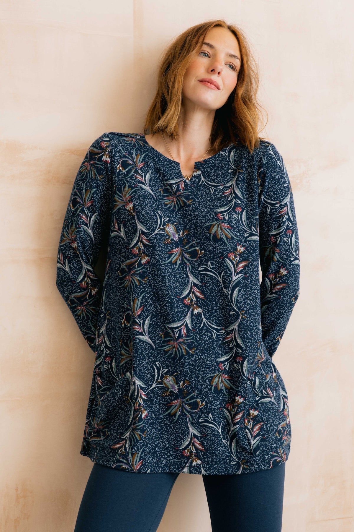 Lily & Me Maple Tunic Herbarium in navy - [shop_name Strathaven] [womens clothing]