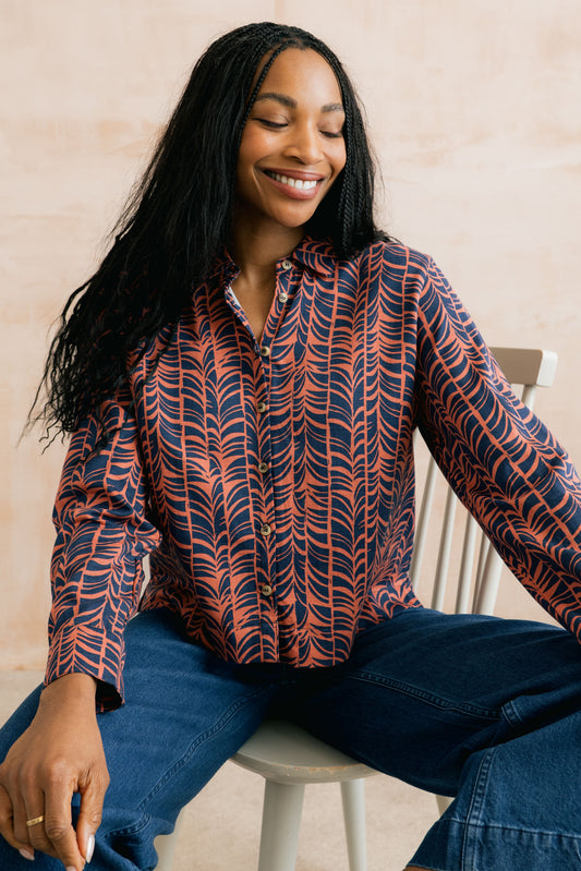Lily & Me Bracken shirt leafwork in navy - [shop_name Strathaven] [womens clothing]