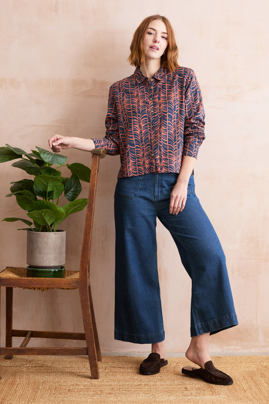 Lily & Me Bracken shirt leafwork in navy - [shop_name Strathaven] [womens clothing]