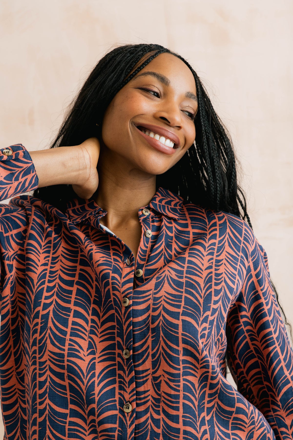 Lily & Me Bracken shirt leafwork in navy - [shop_name Strathaven] [womens clothing]