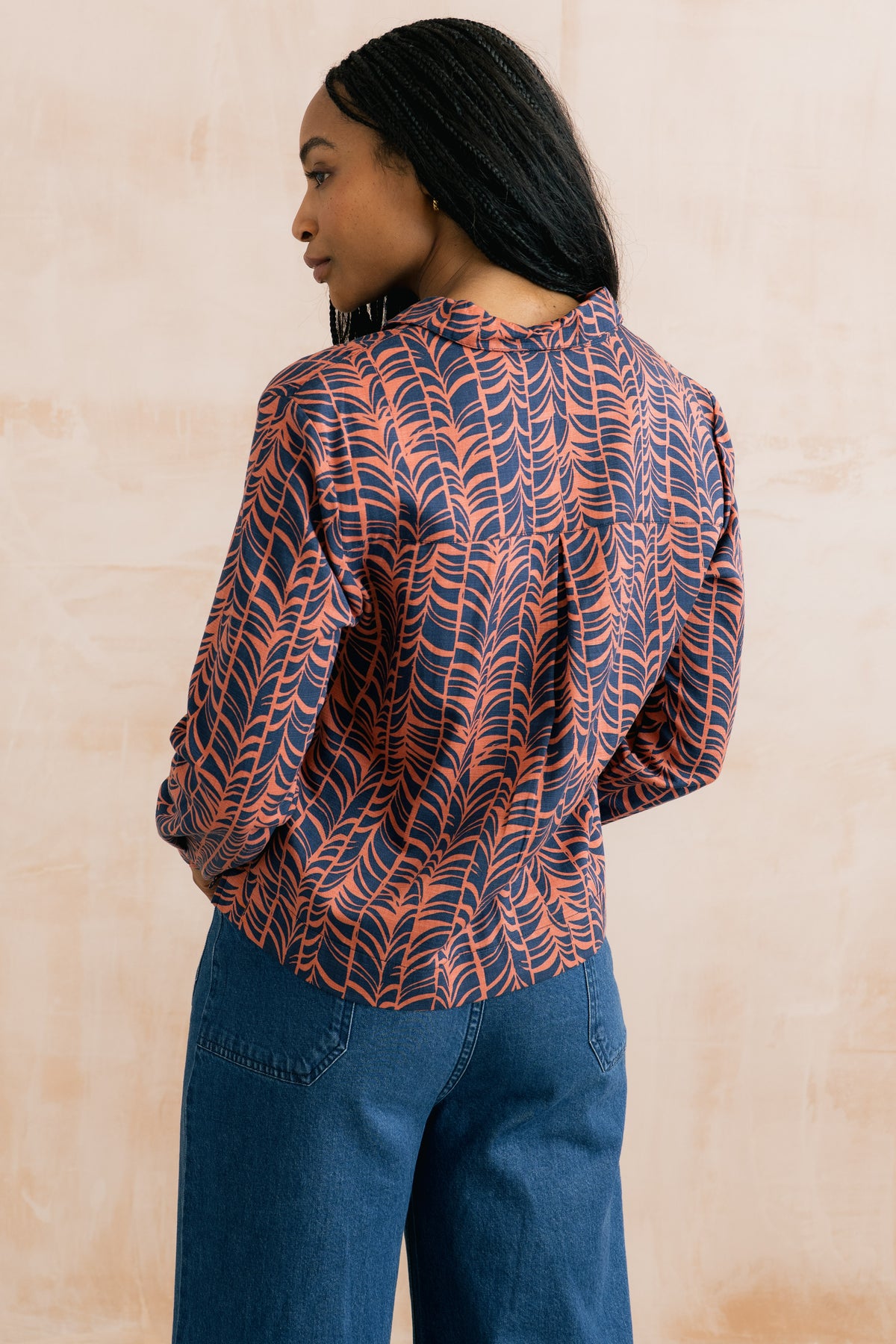 Lily & Me Bracken shirt leafwork in navy - [shop_name Strathaven] [womens clothing]