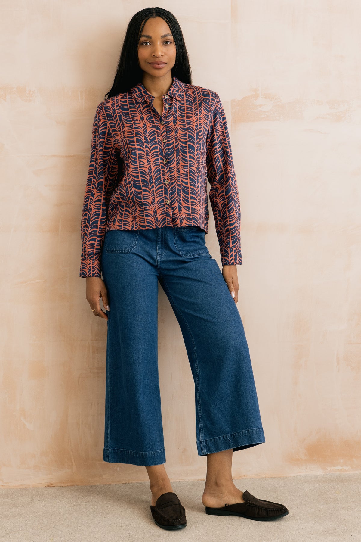Lily & Me Bracken shirt leafwork in navy - [shop_name Strathaven] [womens clothing]