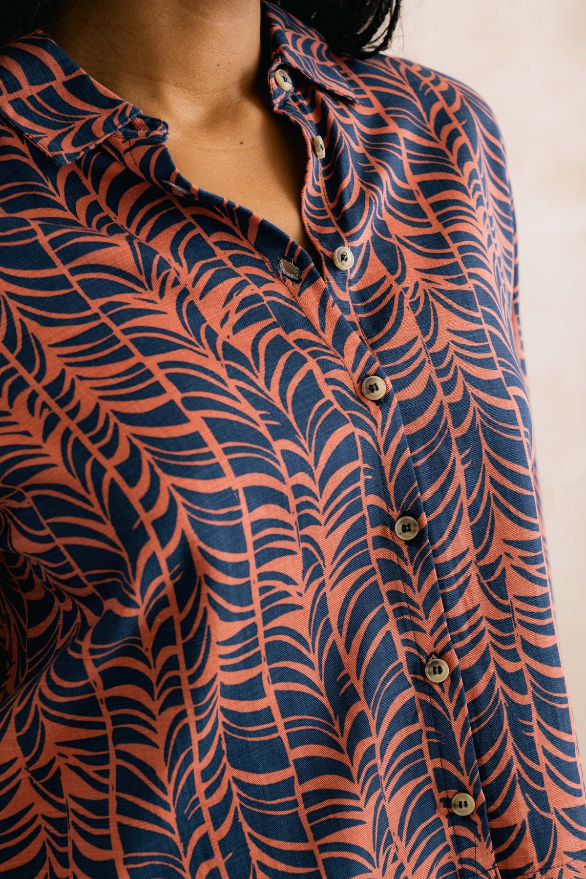 Lily & Me Bracken shirt leafwork in navy - [shop_name Strathaven] [womens clothing]