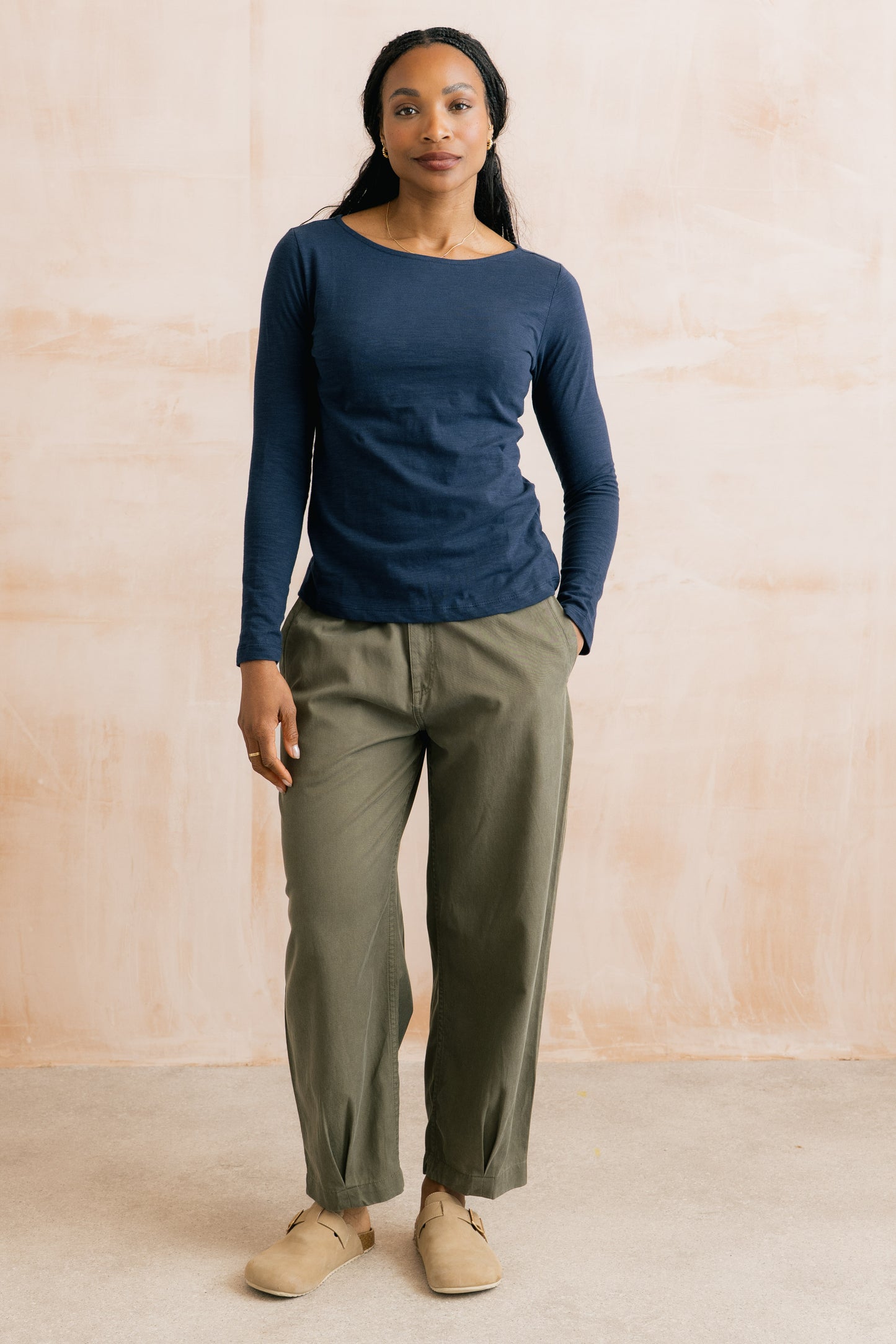 Lily & Me Monica plain cotton slub top in navy - [shop_name Strathaven] [womens clothing]