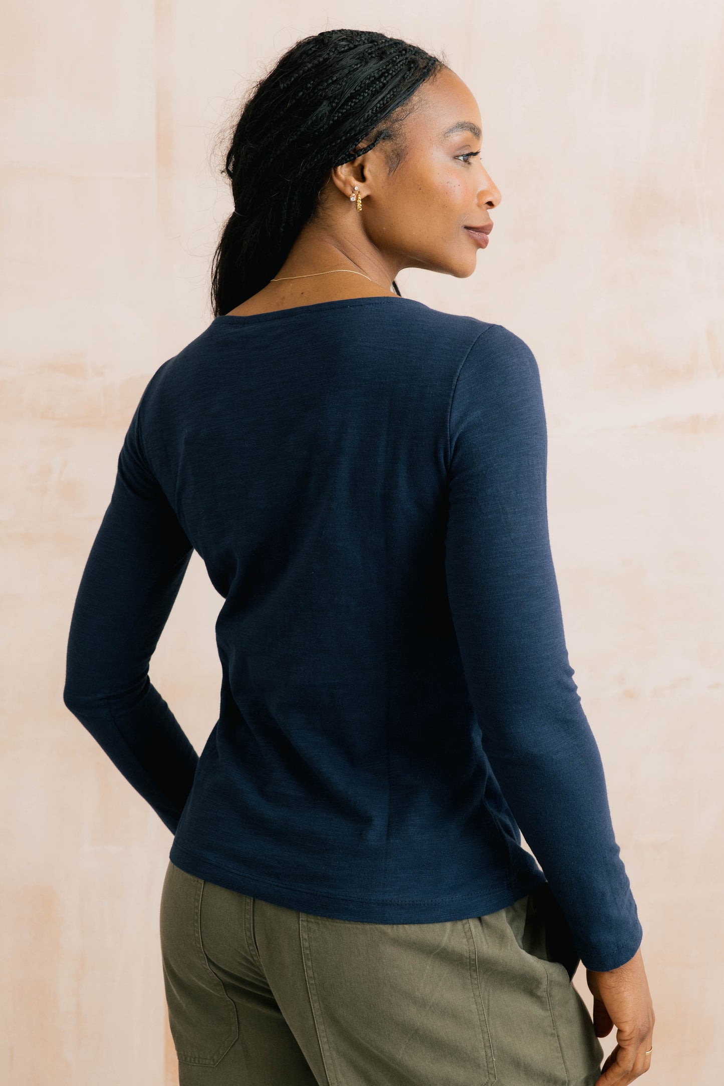 Lily & Me Monica plain cotton slub top in navy - [shop_name Strathaven] [womens clothing]