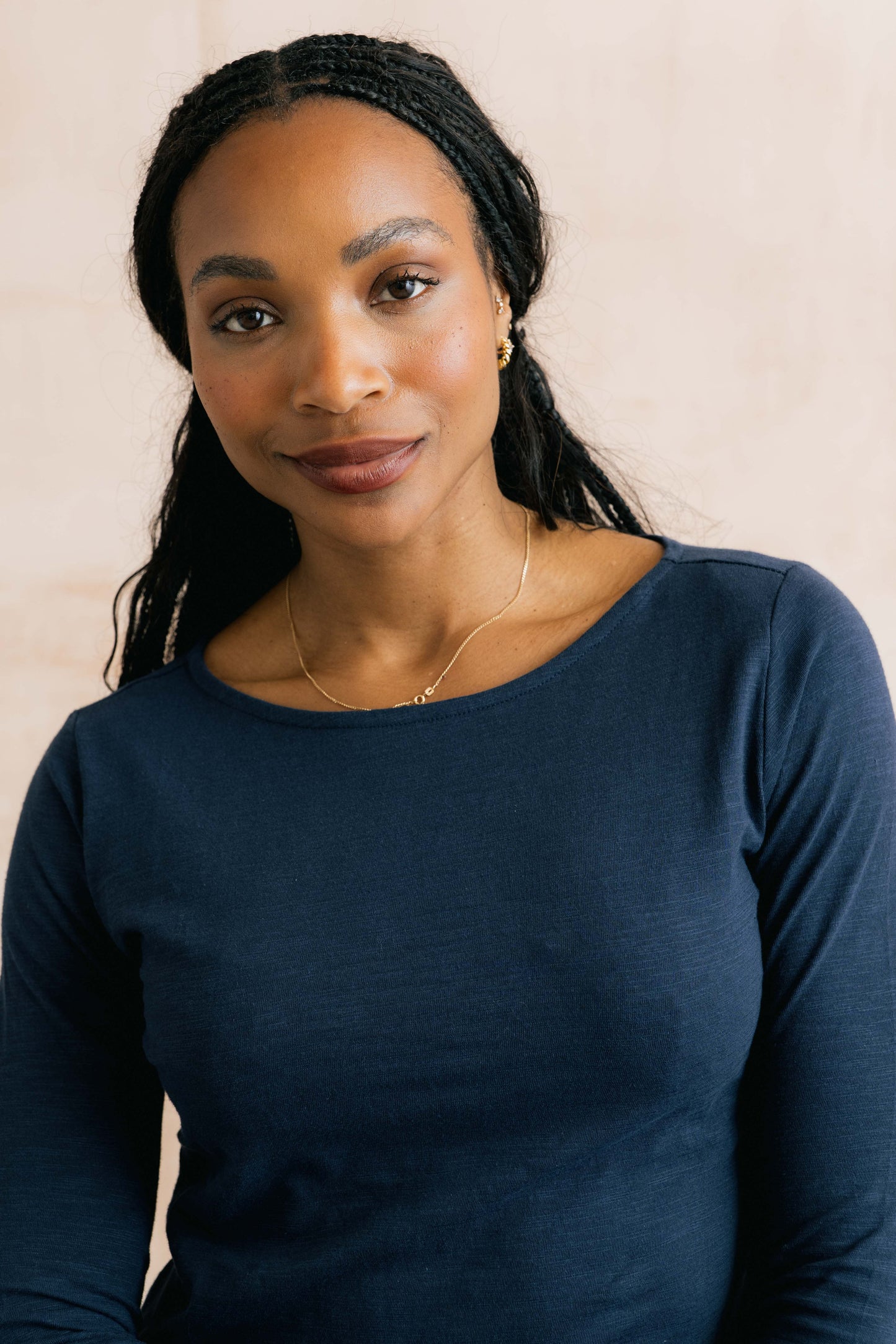 Lily & Me Monica plain cotton slub top in navy - [shop_name Strathaven] [womens clothing]