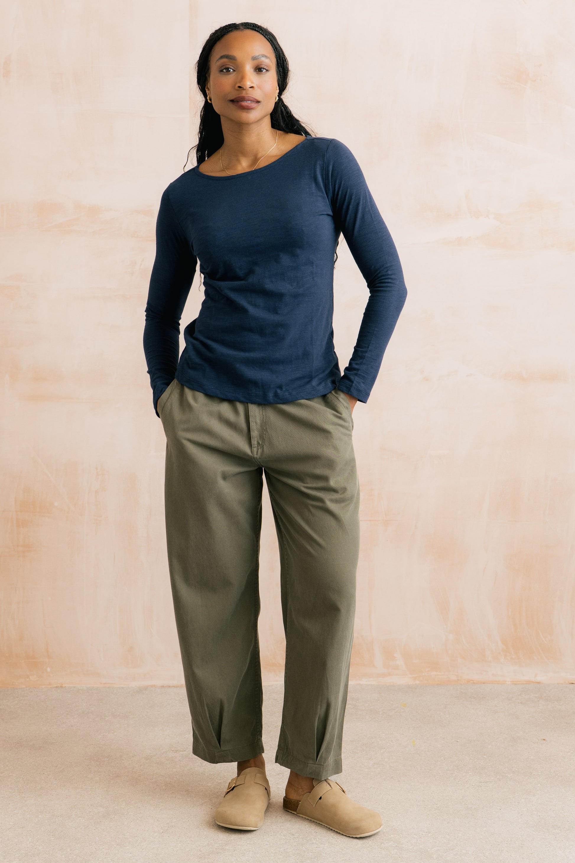 Lily & Me Monica plain cotton slub top in navy - [shop_name Strathaven] [womens clothing]