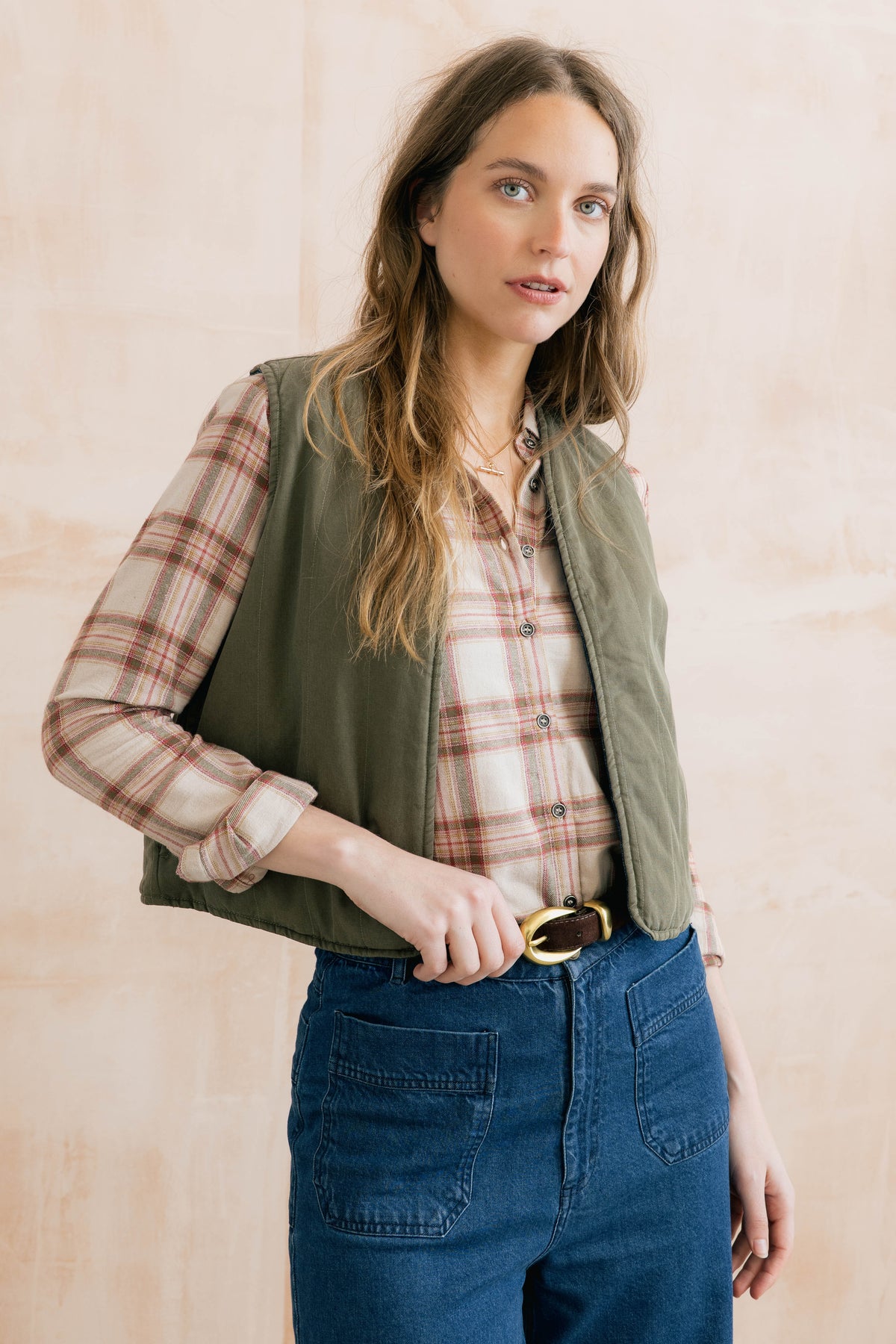 Lily & Me Pavilion reversible gilet in olive and blue - [shop_name Strathaven] [womens clothing]