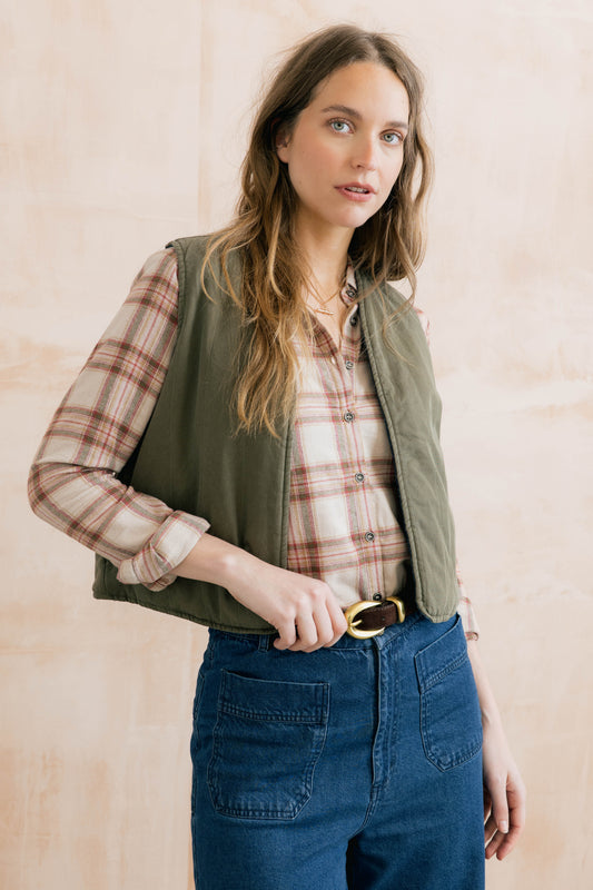 Lily & Me Pavilion reversible gilet in olive and blue - [shop_name Strathaven] [womens clothing]