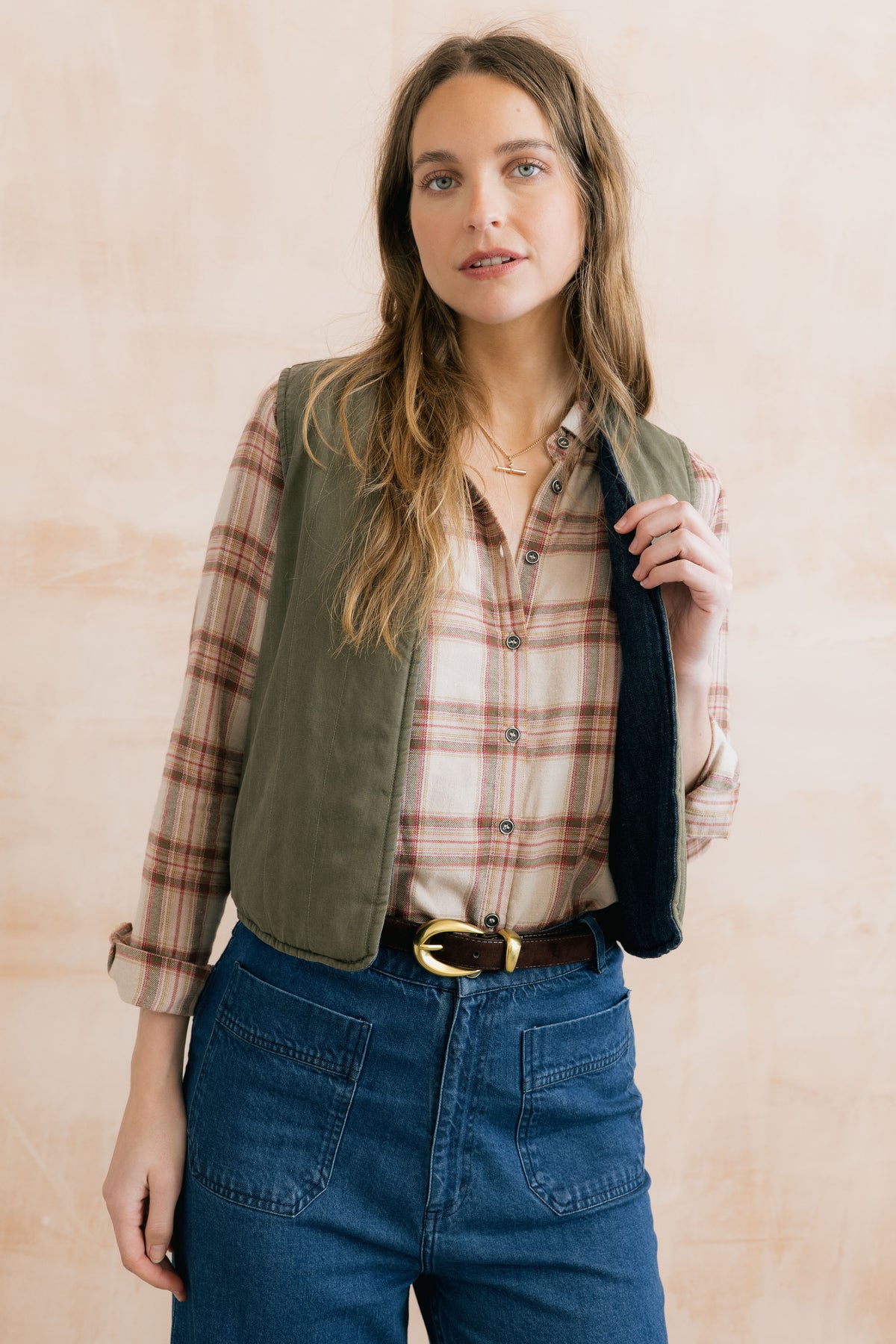 Lily & Me Pavilion reversible gilet in olive and blue - [shop_name Strathaven] [womens clothing]