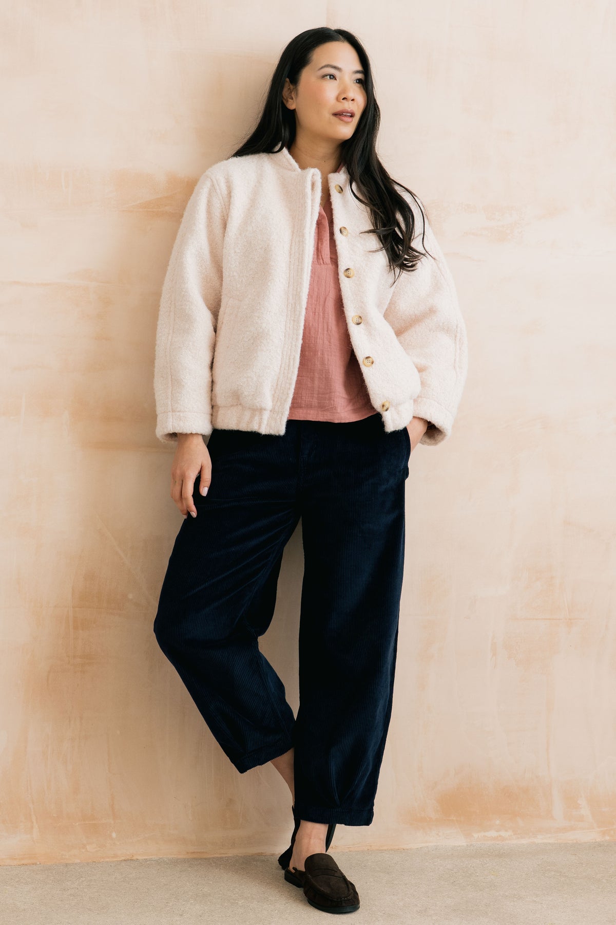 Lily & Me Shirin Trouser in plain navy cord - [shop_name Strathaven] [womens clothing]