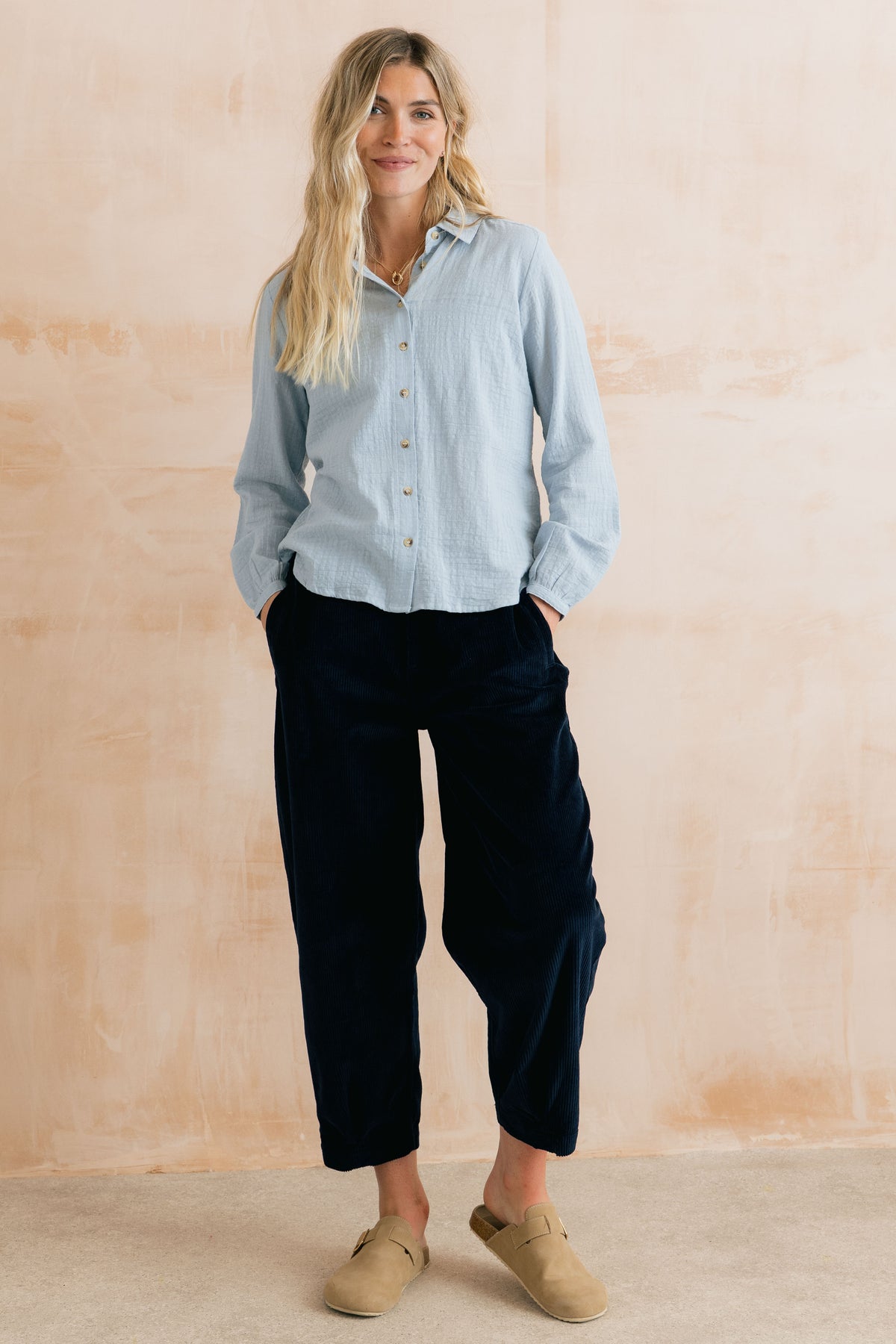 Lily & Me Shirin Trouser in plain navy cord - [shop_name Strathaven] [womens clothing]
