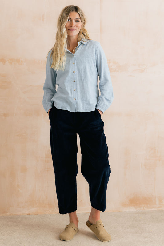 Lily & Me Shirin Trouser in plain navy cord - [shop_name Strathaven] [womens clothing]