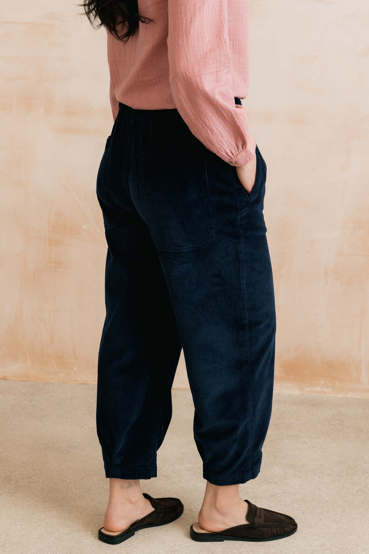 Lily & Me Shirin Trouser in plain navy cord - [shop_name Strathaven] [womens clothing]