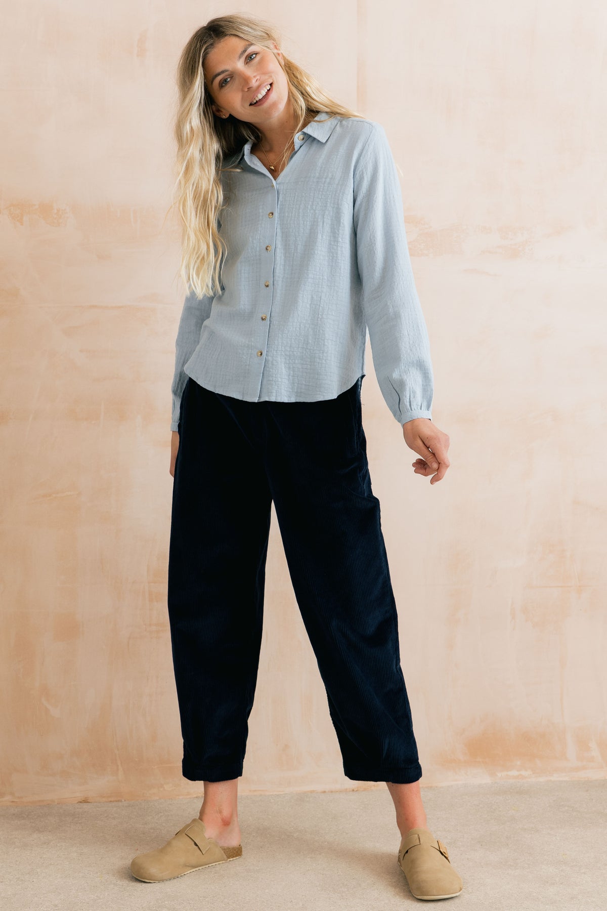 Lily & Me Shirin Trouser in plain navy cord - [shop_name Strathaven] [womens clothing]