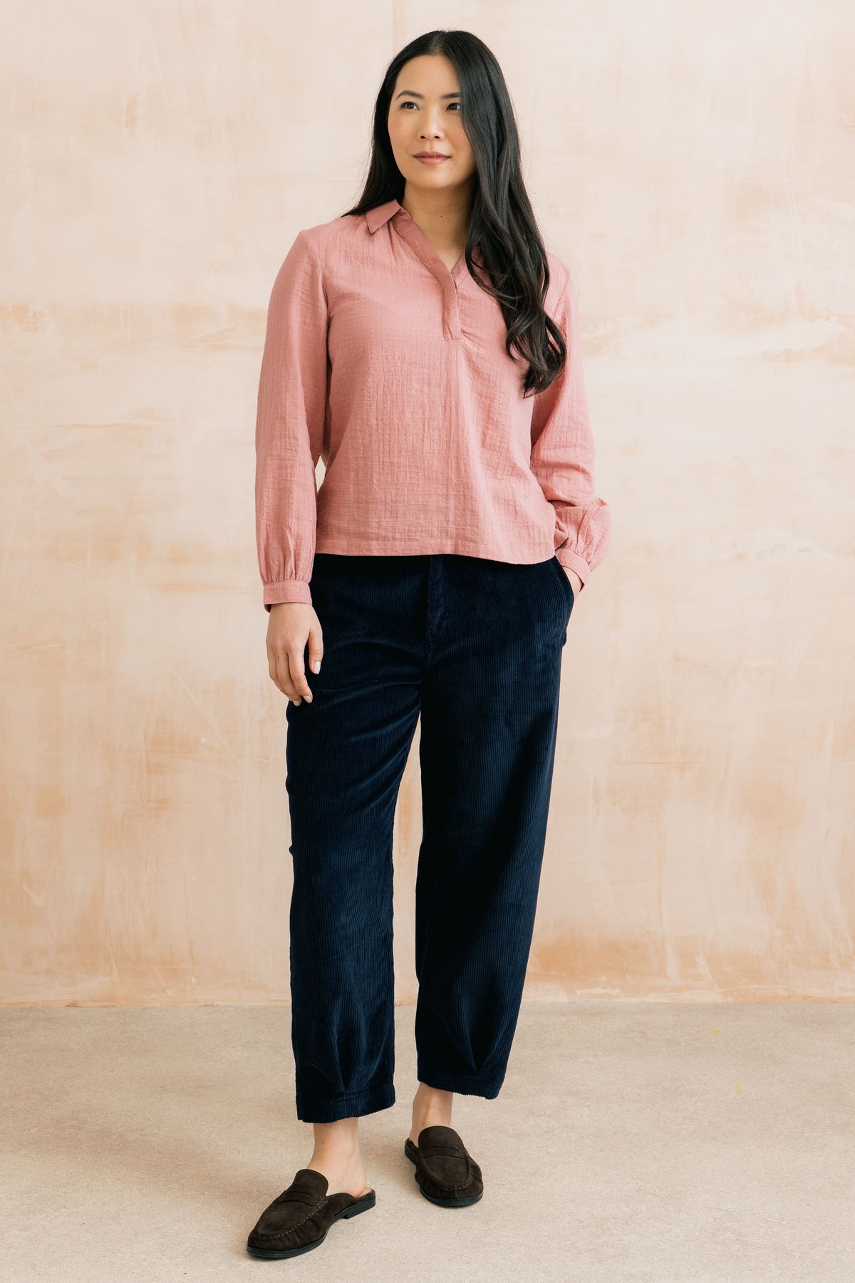 Lily & Me Shirin Trouser in plain navy cord - [shop_name Strathaven] [womens clothing]