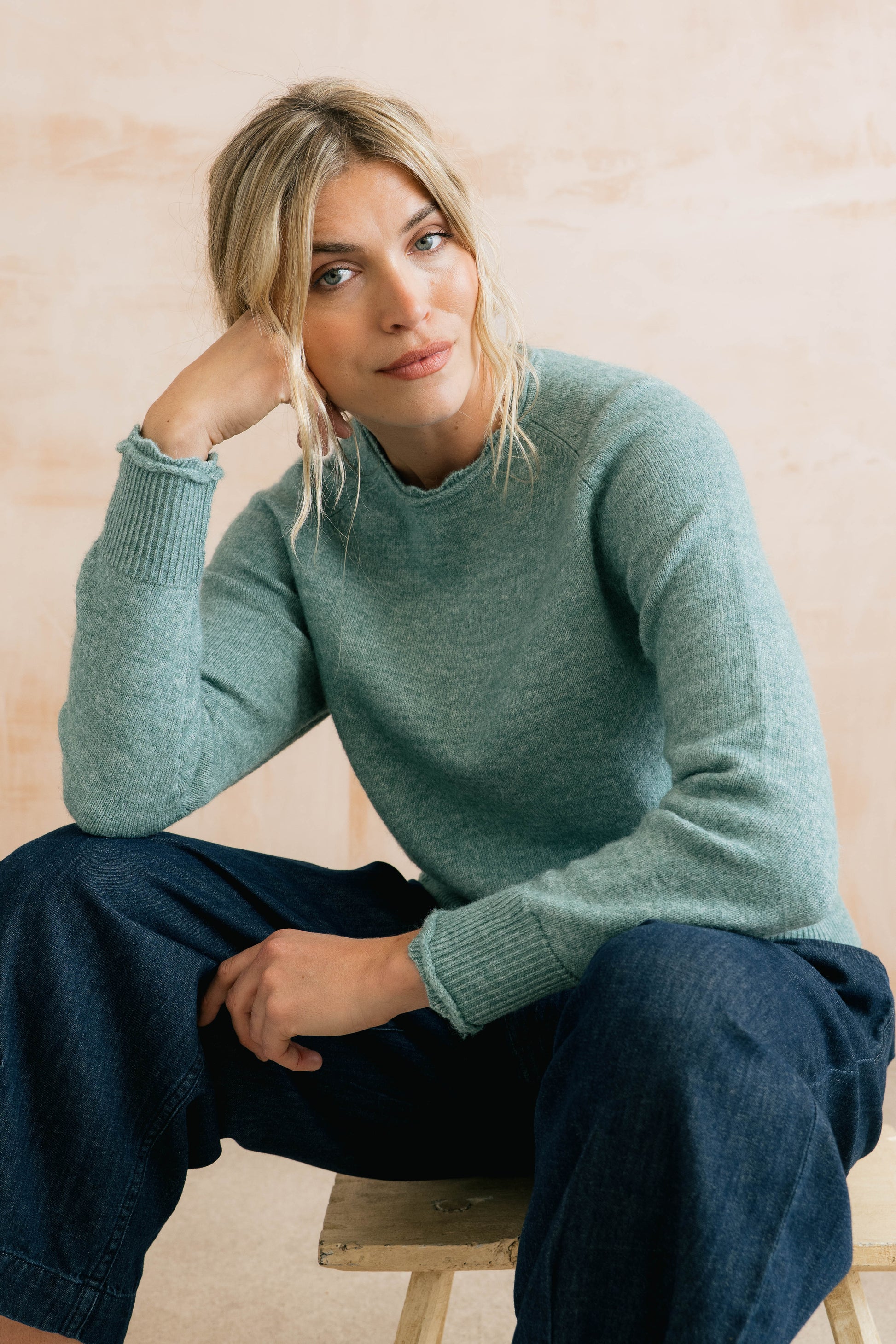 Lily & Me Elodie sweater with scallop in sea blue - [shop_name Strathaven] [womens clothing]