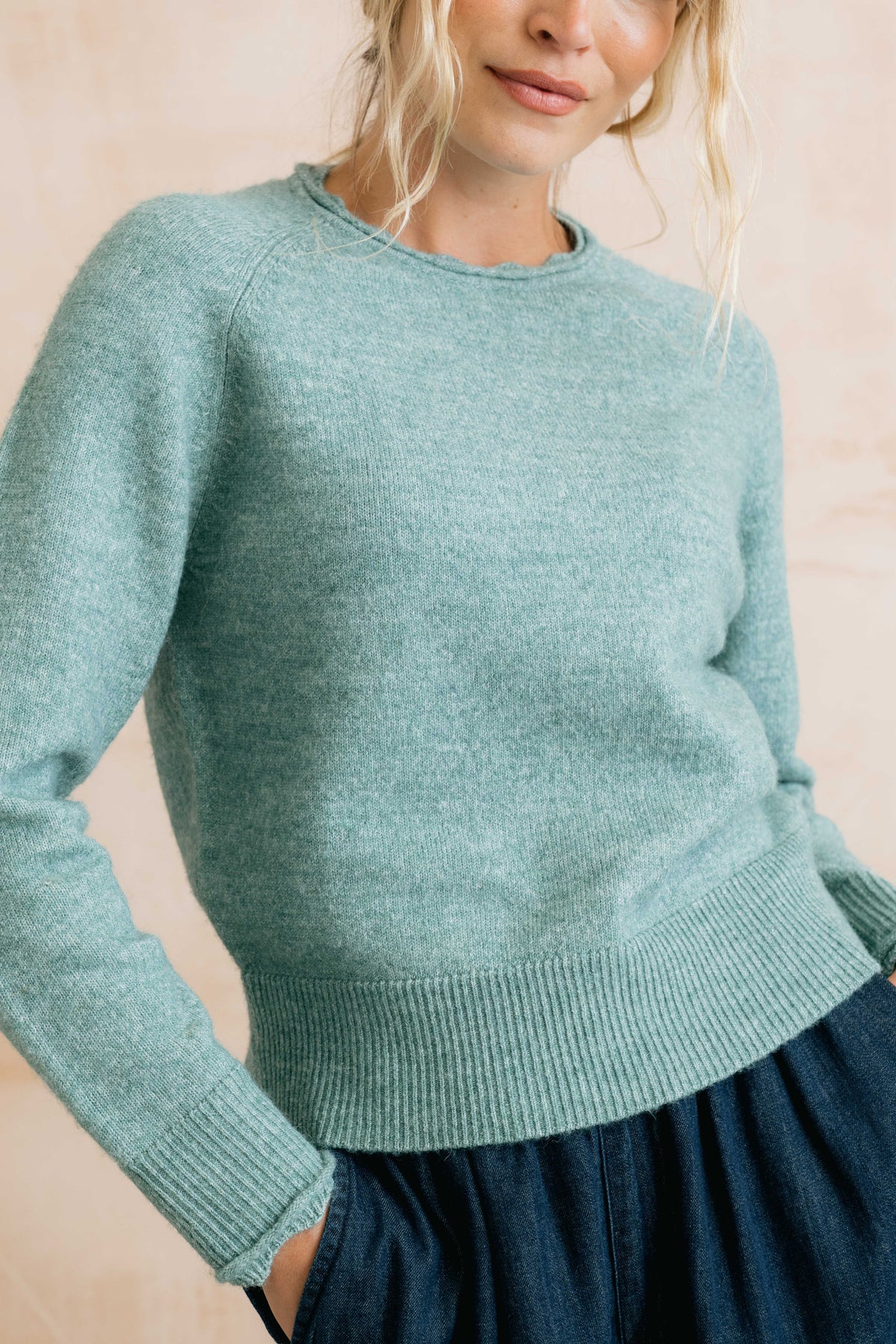 Lily & Me Elodie sweater with scallop in sea blue - [shop_name Strathaven] [womens clothing]