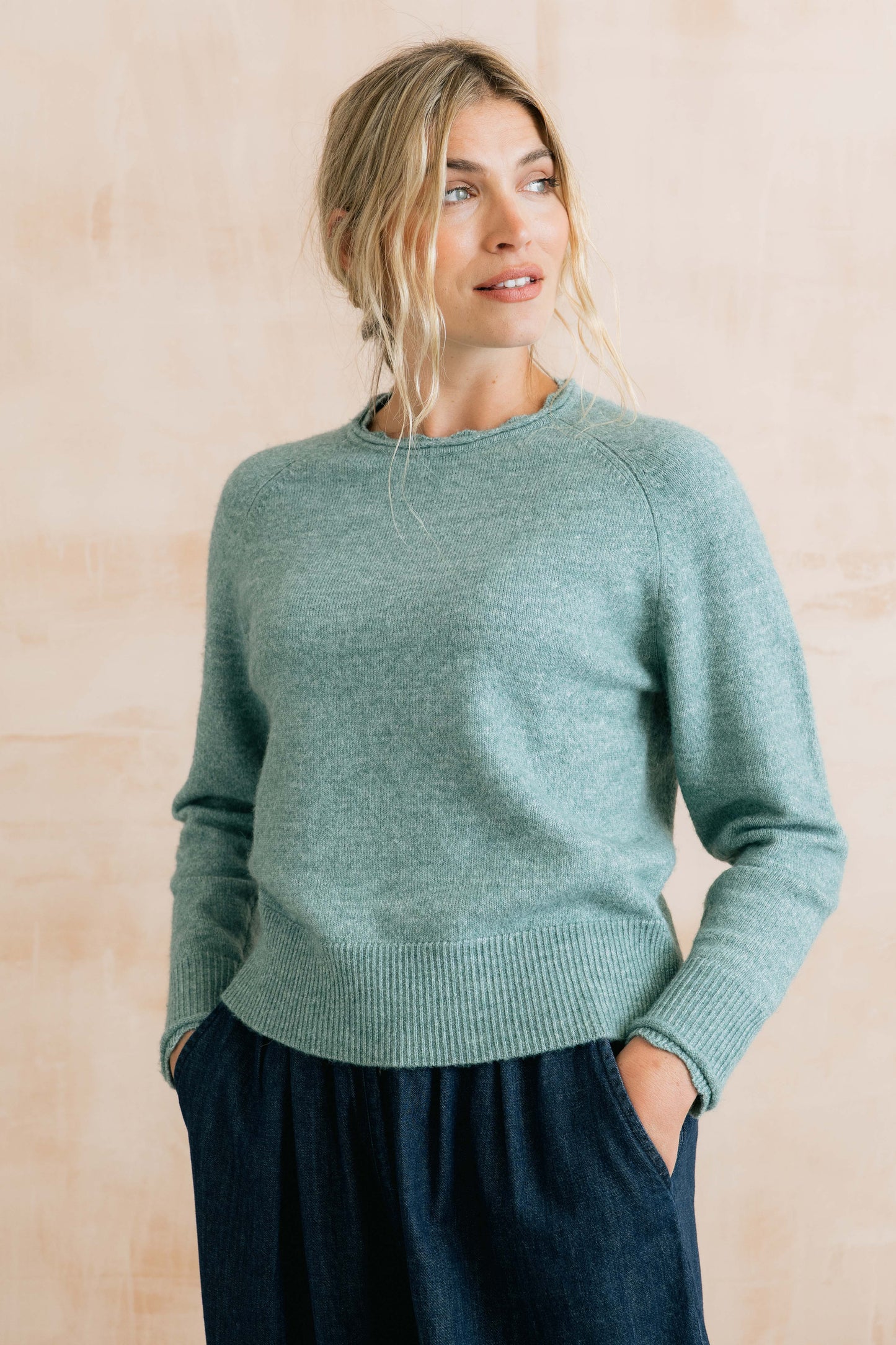 Lily & Me Elodie sweater with scallop in sea blue - [shop_name Strathaven] [womens clothing]