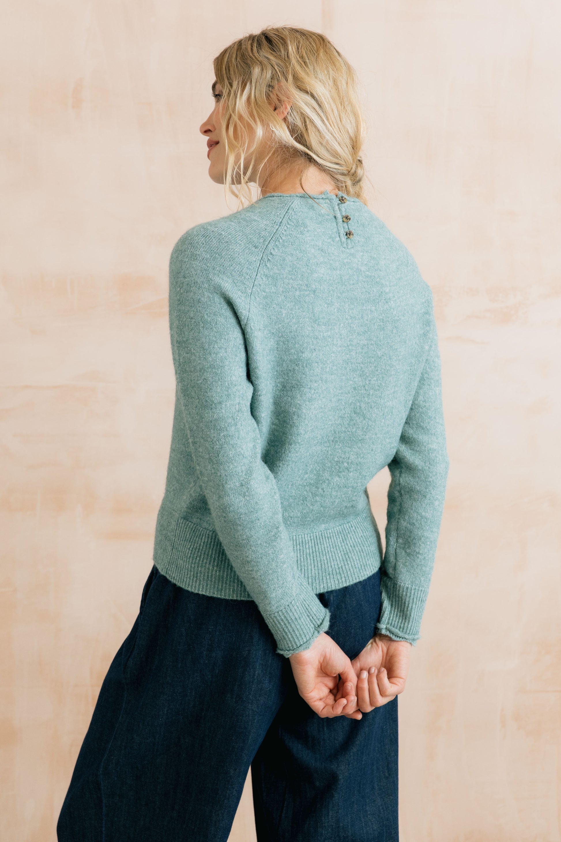 Lily & Me Elodie sweater with scallop in sea blue - [shop_name Strathaven] [womens clothing]