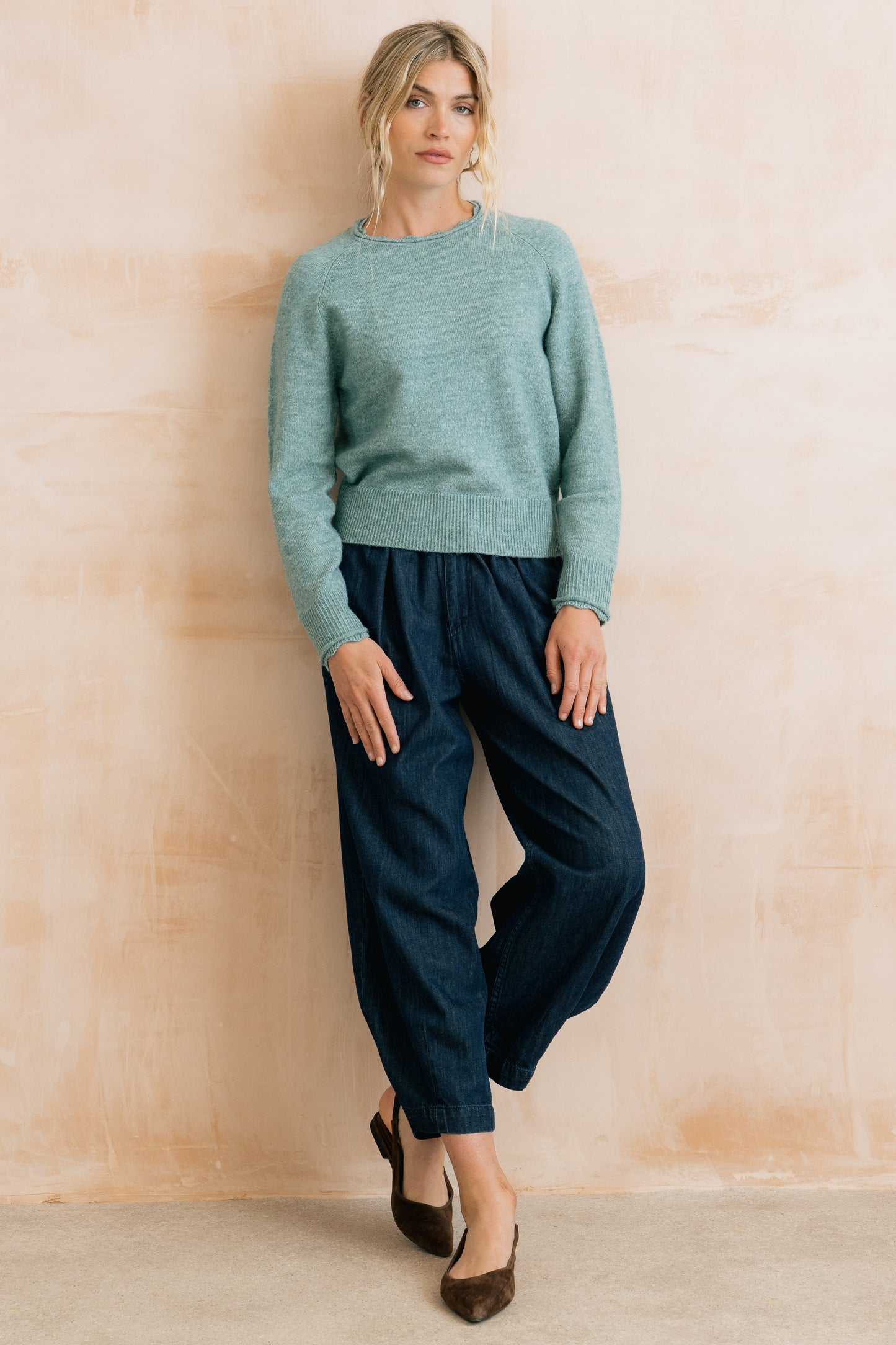 Lily & Me Elodie sweater with scallop in sea blue - [shop_name Strathaven] [womens clothing]