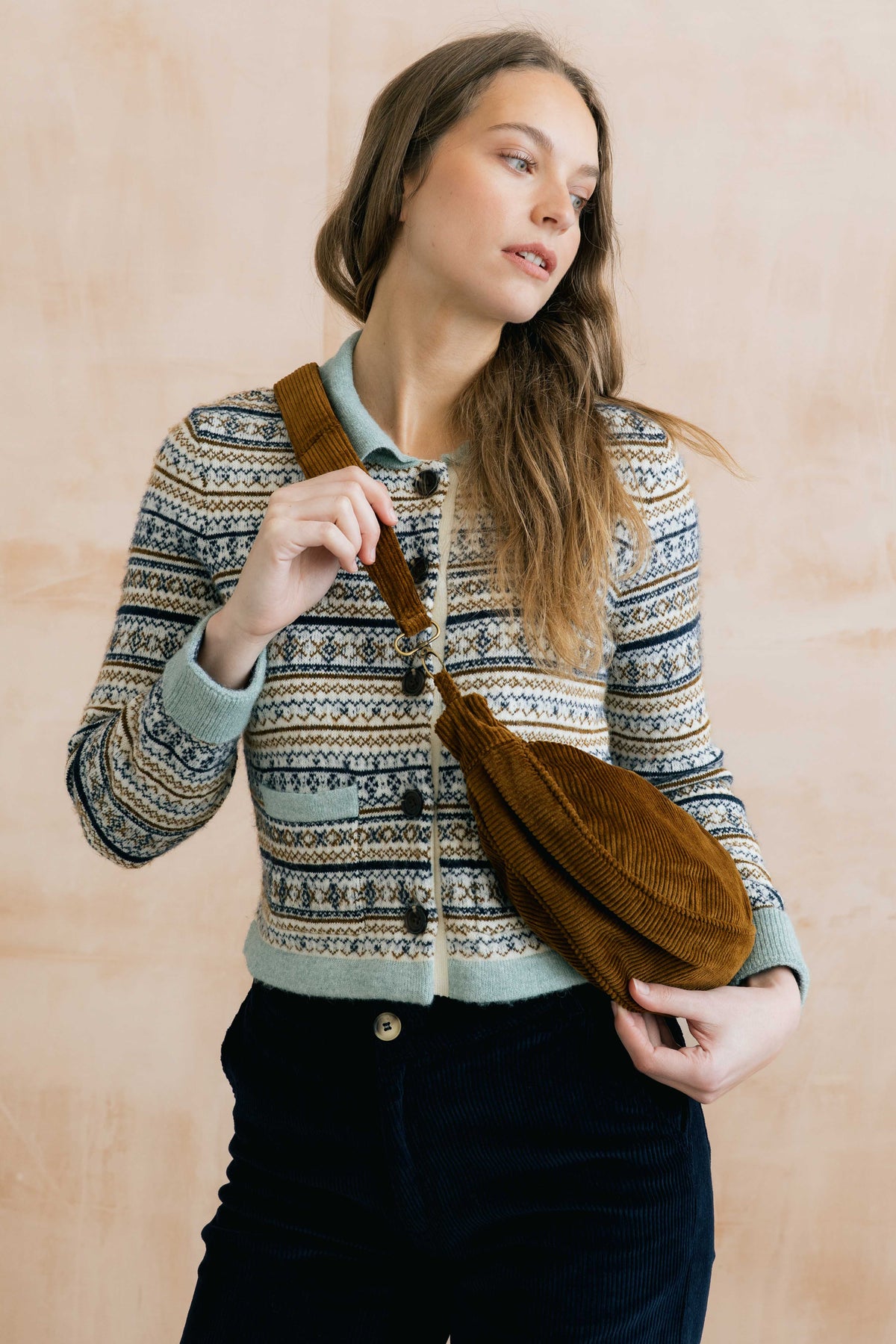 Lily & Me Crossbody Jumbo cord bag in burnt caramel - [shop_name Strathaven] [womens clothing]