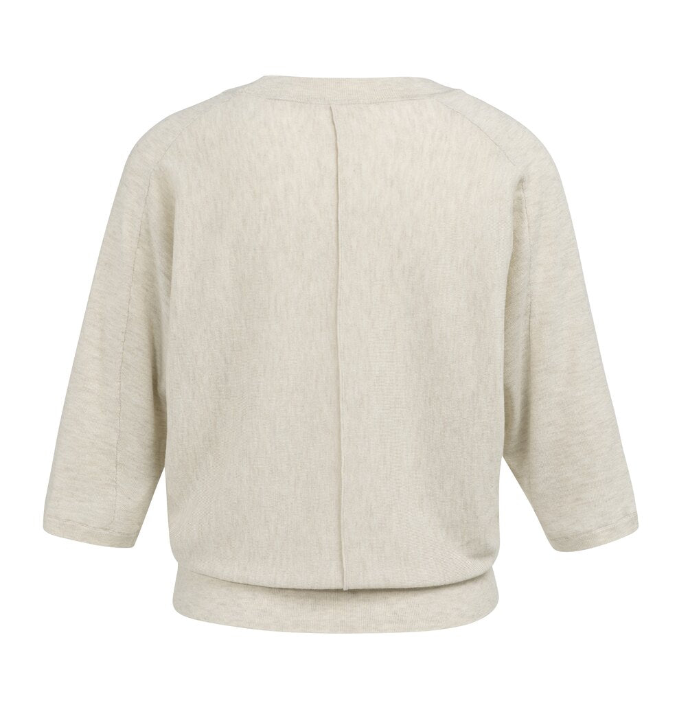 Yaya v neck sweater with three quarter sleeve in beige melange - [shop_name Strathaven] [womens clothing]
