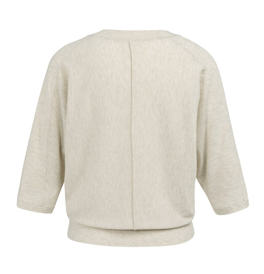 Yaya v neck sweater with three quarter sleeve in beige melange