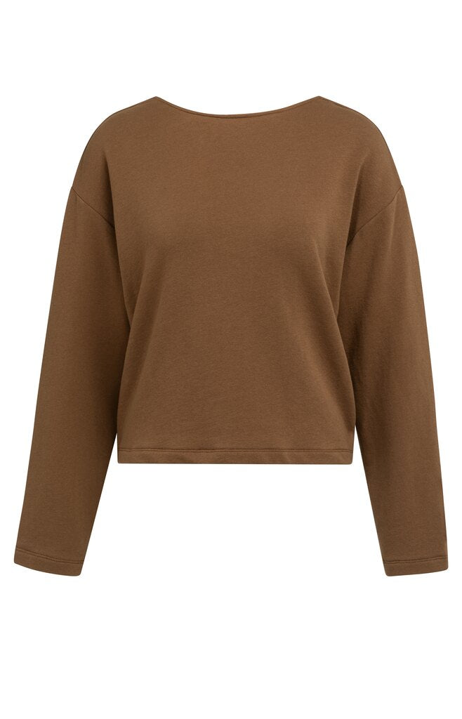 Yaya sweatshirt with knotted back detail in partridge brown - [shop_name Strathaven] [womens clothing]