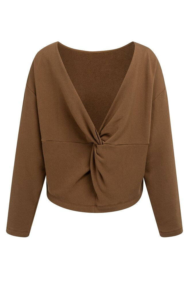 Yaya sweatshirt with knotted back detail in partridge brown - [shop_name Strathaven] [womens clothing]