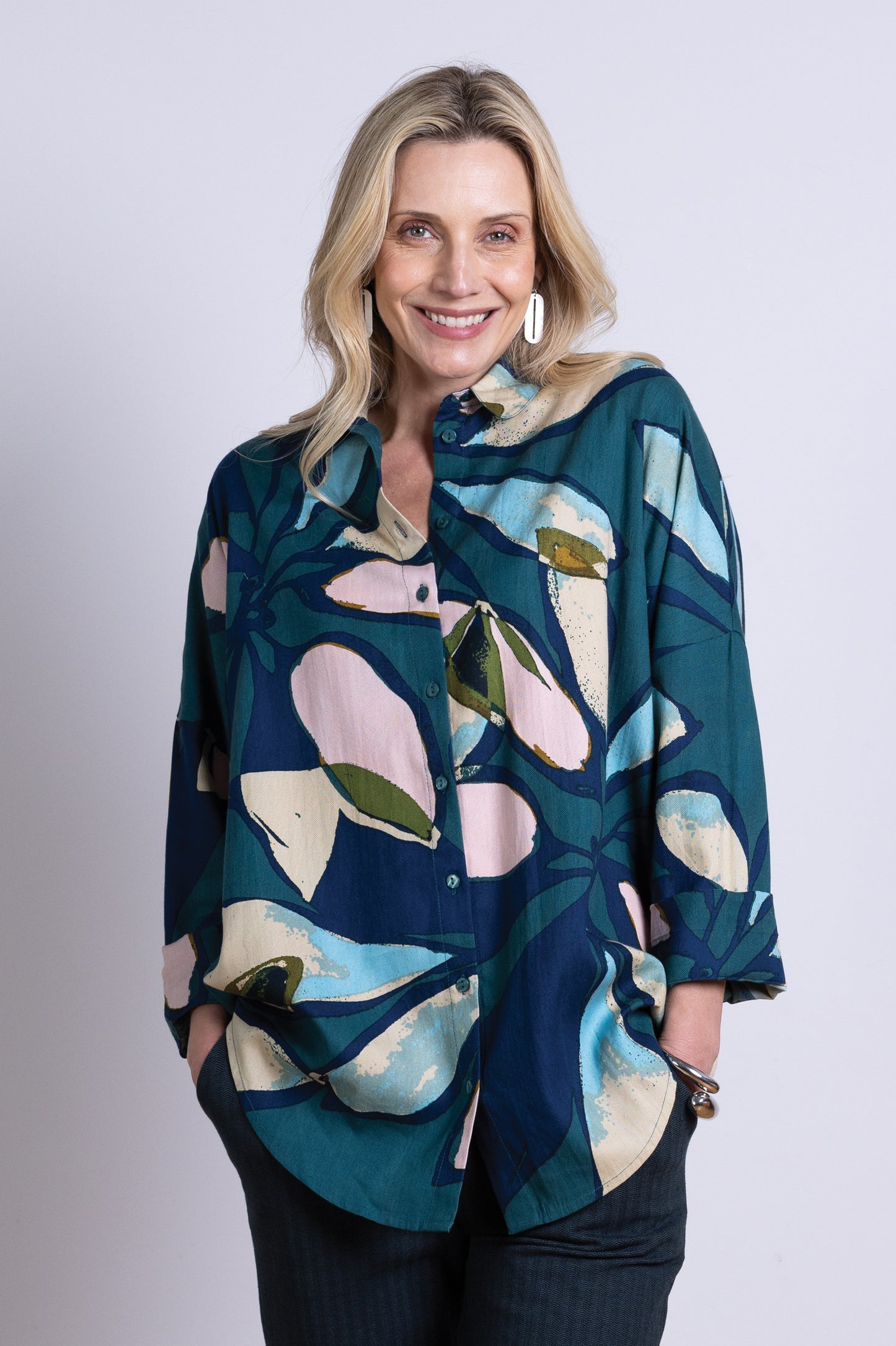 Nomads Textured Tencel oversized shirt in nordic print