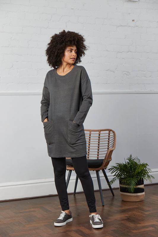 Nomads organic cotton marl tunic dress in seal - last one!