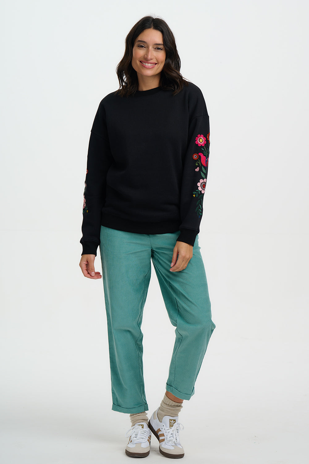 Sugarhill Brighton Black Eadie sweat with embroidered sleeves - [shop_name Strathaven] [womens clothing]