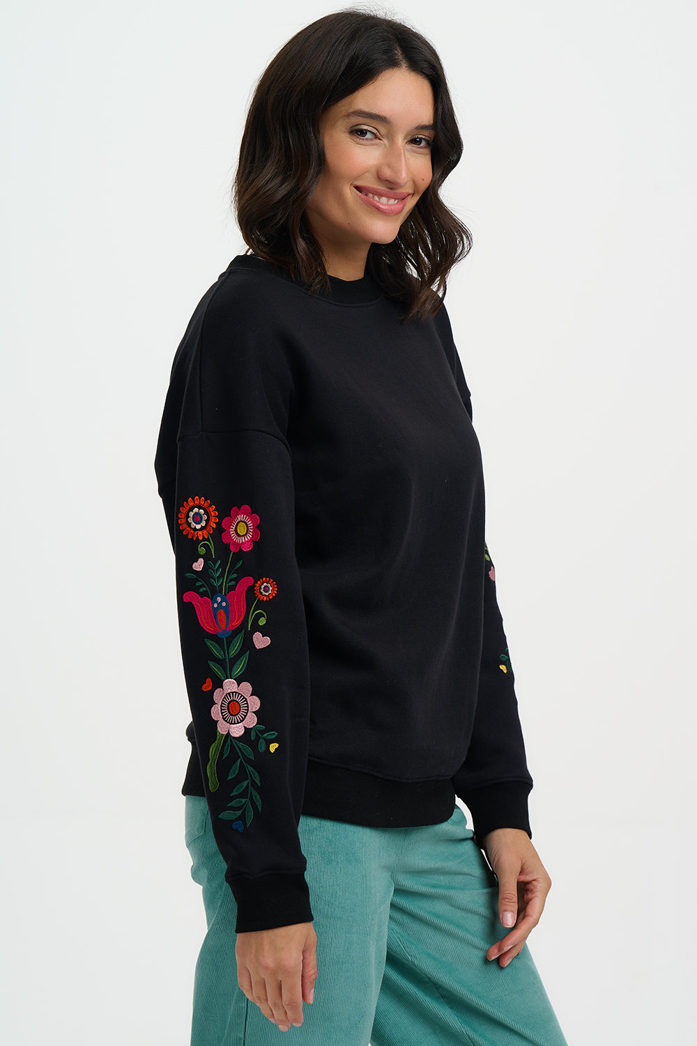 Sugarhill Brighton Black Eadie sweat with embroidered sleeves - [shop_name Strathaven] [womens clothing]