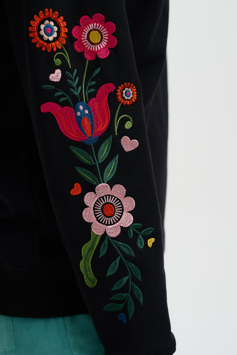 Sugarhill Brighton Black Eadie sweat with embroidered sleeves - [shop_name Strathaven] [womens clothing]