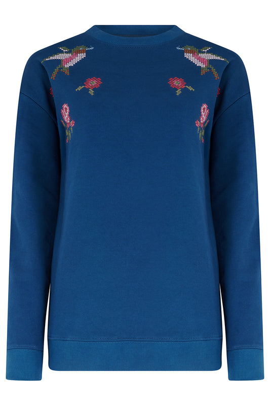 Sugarhill Brighton Noah sweatshirt in teal cross stitch - [shop_name Strathaven] [womens clothing]