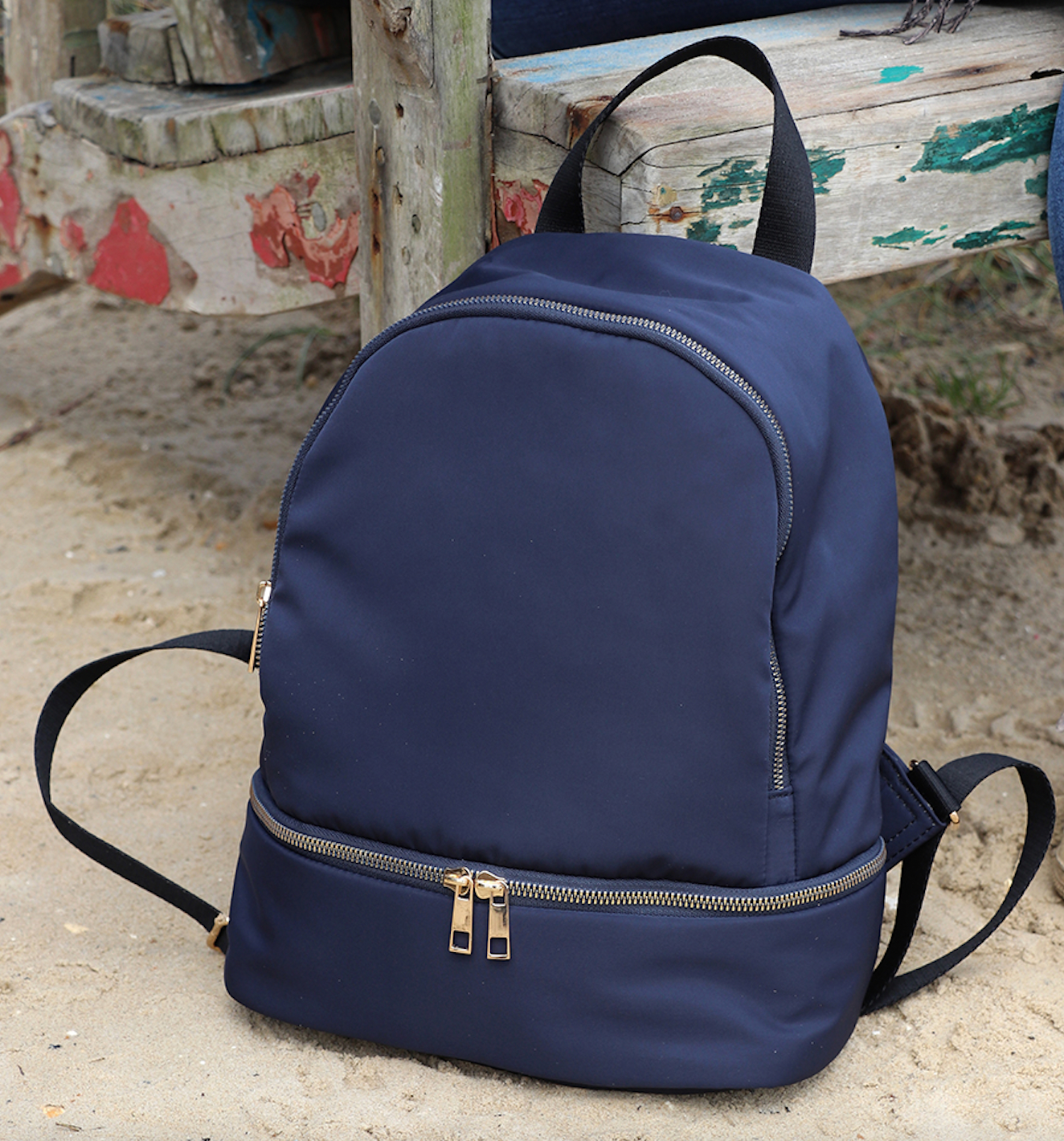 Navy recycled polyester rucksack with orange lining