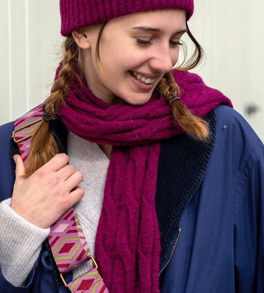 Deep magenta recycled yarn scarf