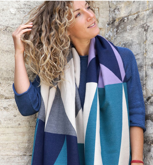 Bold abstract colour block teal and navy scarf