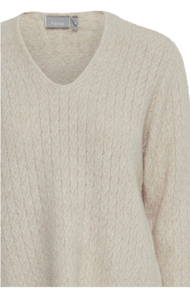 Fransa Beverly v neck sweater in limestone melange