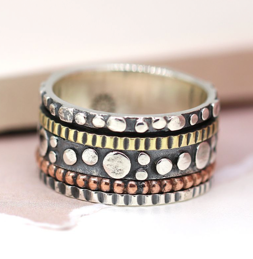 Sterling silver ring with brass and copper