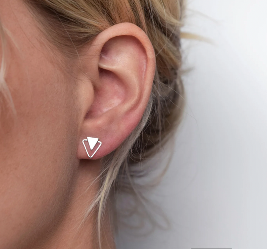 Muka double triangle silver earrings