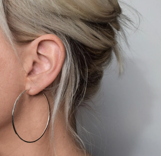 Muka large hammered silver hoop earrings