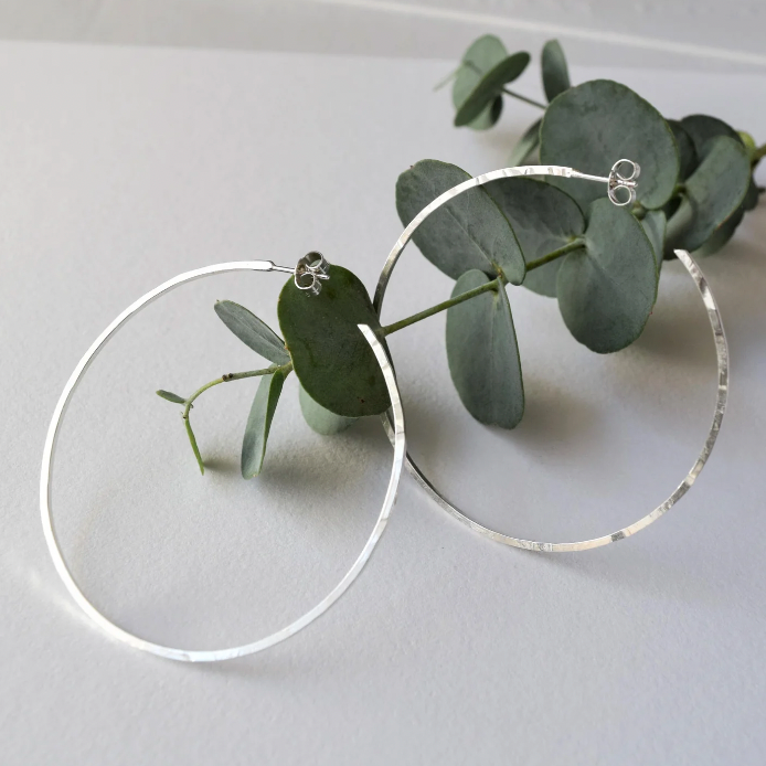 Muka large hammered silver hoop earrings