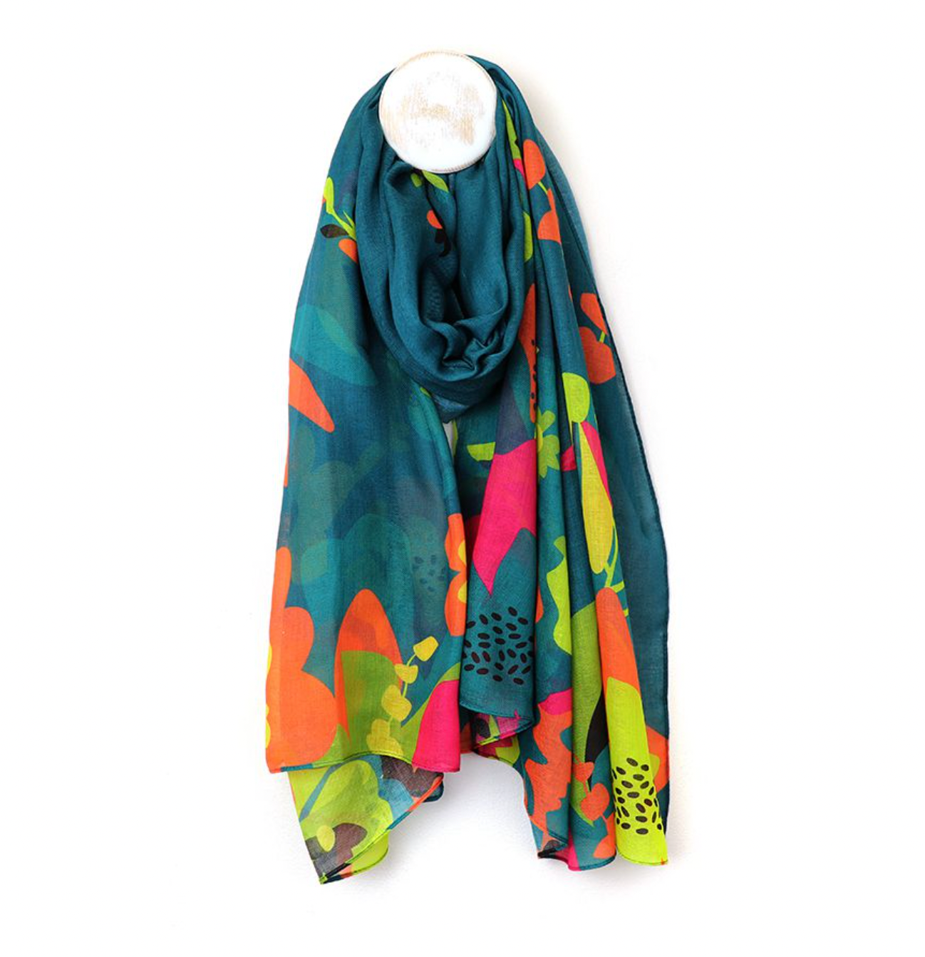 Teal and multi coloured tropical paradise print Repreve recycled material scarf