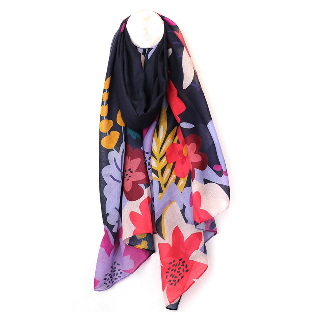 POM Navy and lilac and hot pink tropical paradise Repreve recycled material scarf