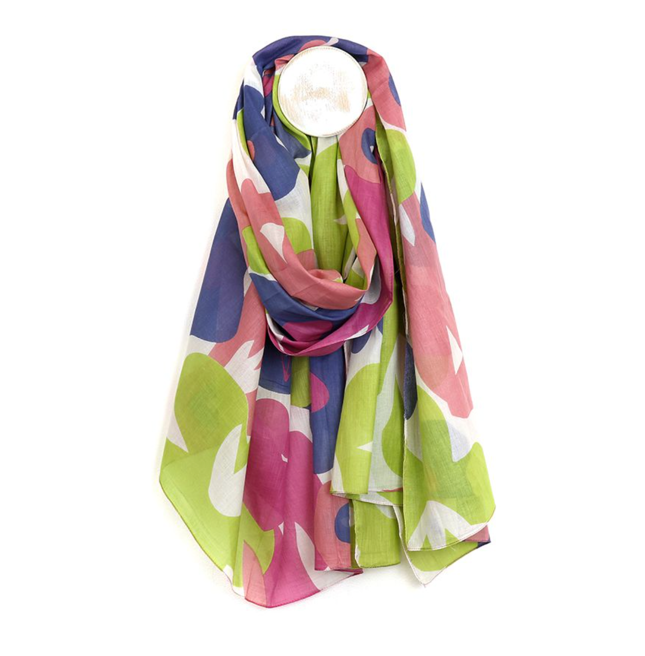 Green & pink retro print organic cotton scarf